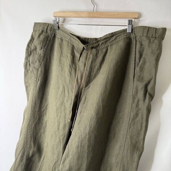 J Jill Love Linen Ankle Pants Women 2X Drawstring Lagenlook Beach Olive Coastal - Picture 3 of 11